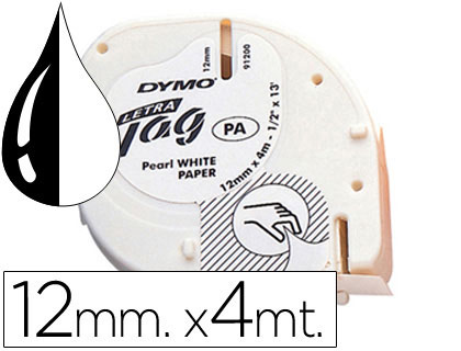 Cinta Dymo Letratag 12 mm. papel blanco tinta negra 91200